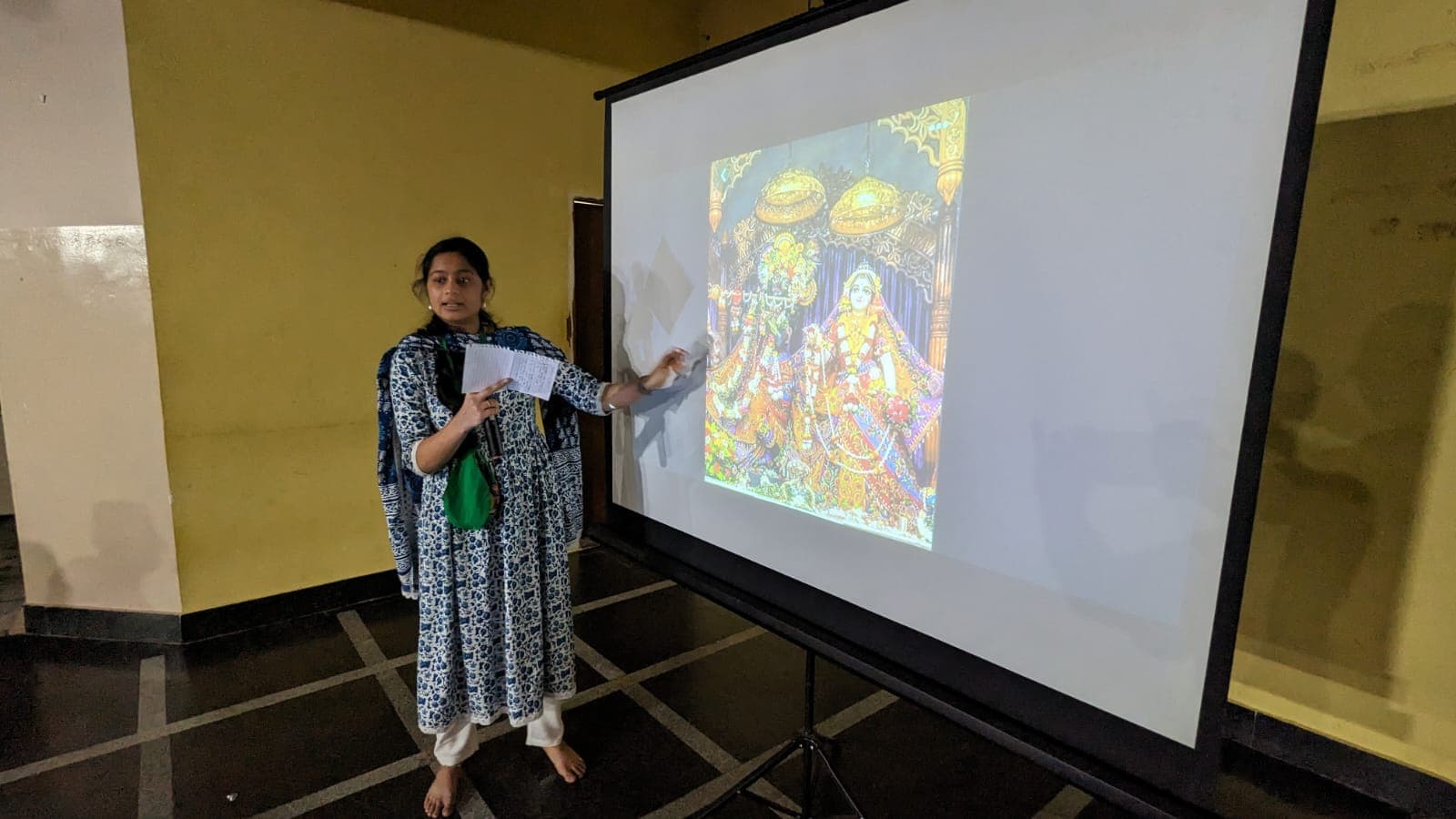 Devotees attending a bhakti session and lecture